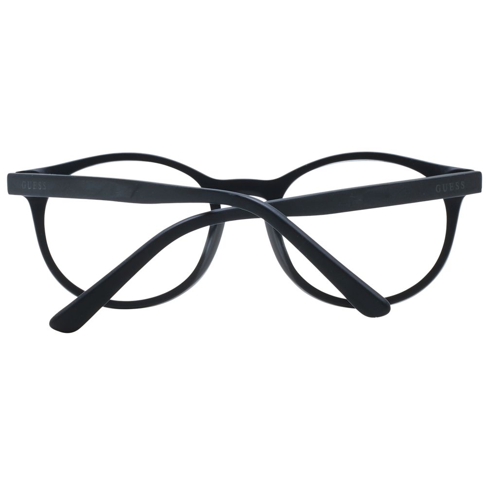 Guess Black Unisex Glasses Frame with full-rim round style, plastic material, and demo lenses.
