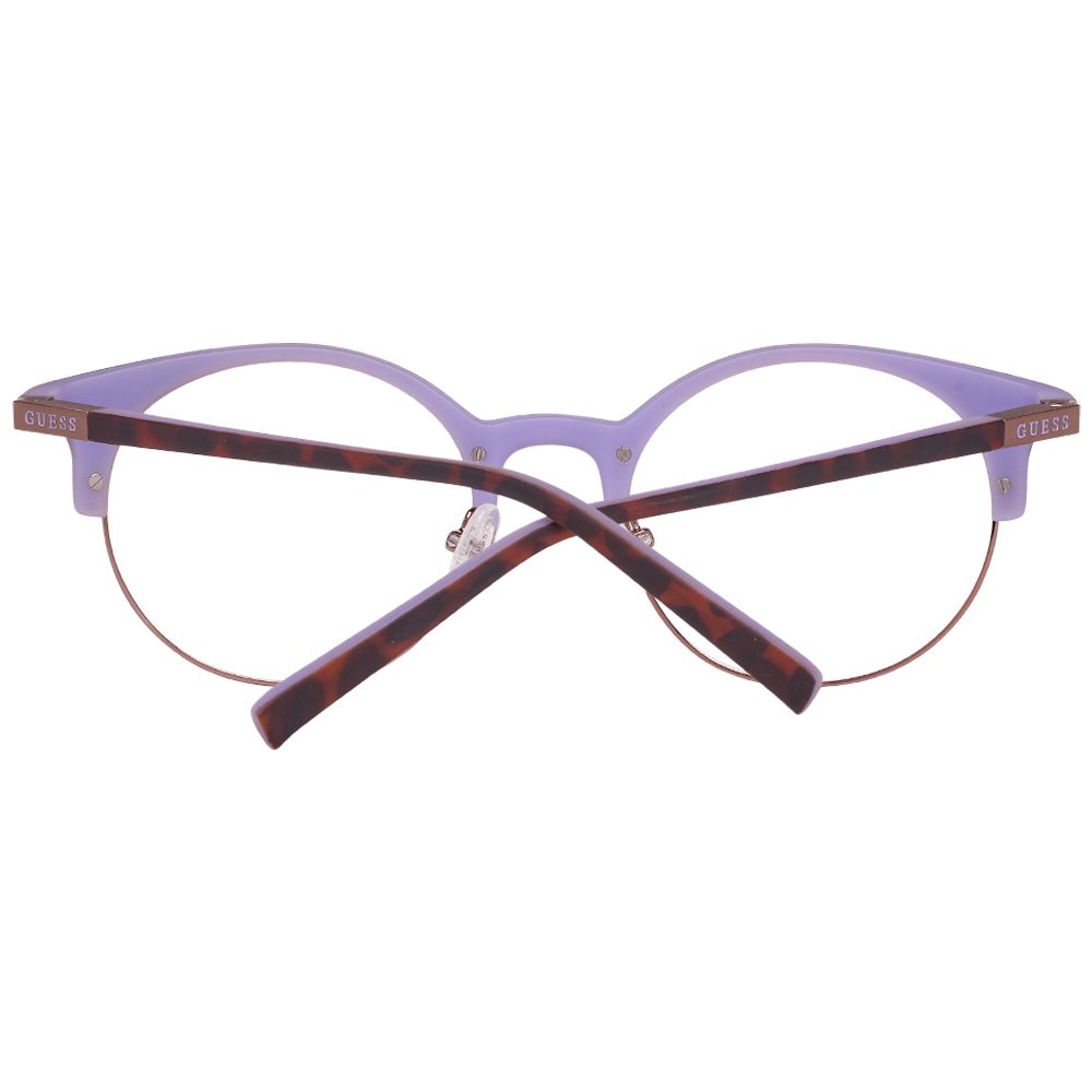 Guess Brown Women Glasses Frame, metal and plastic full-rim cat-eye with demo lenses and branded case, frame color brown and purple.