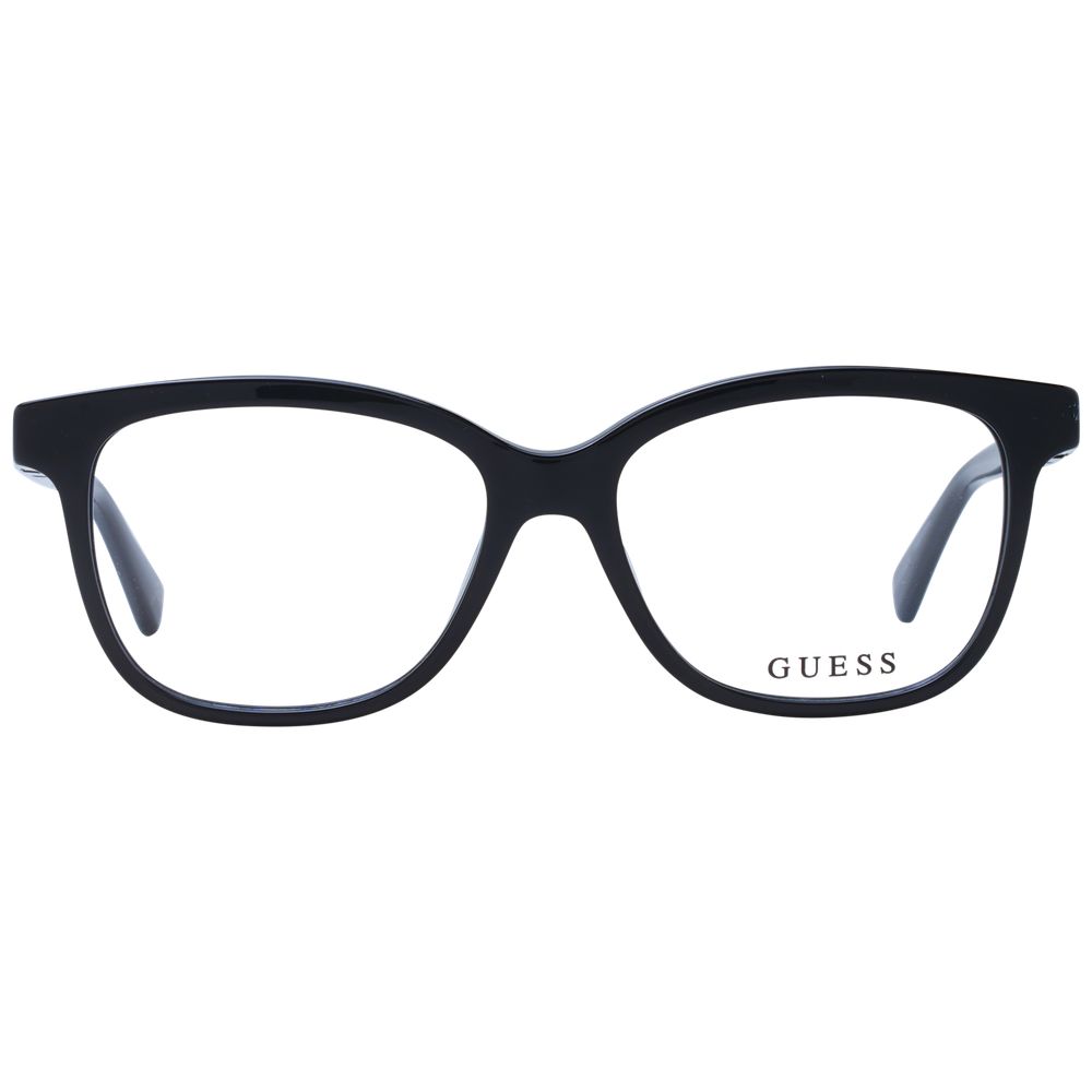 Guess Black Unisex Glasses Frame with full-rim acetate design, demo lenses, and branded case, size 51-15-140. Stylish butterfly shape.