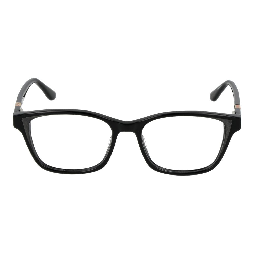 Guess Black Women Glasses Frame, full-rim square style, plastic black frame with demo lenses, includes branded case.