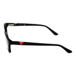 Side view of Guess Black Women Glasses Frame, full-rim square design, black plastic material, demo lenses, branded case included.
