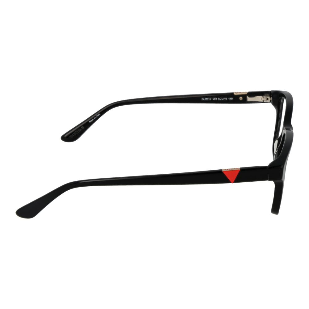 Side view of Guess Black Women Glasses Frame with full-rim black square frame, black plastic temples, and branded case included.