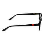 Side view of Guess Black Women Glasses Frame with full-rim black square frame, black plastic temples, and branded case included.