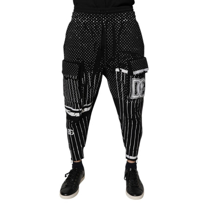 Dolce & Gabbana Black Polka Dot Stripes Cargo Jogger Sweatpants Pants