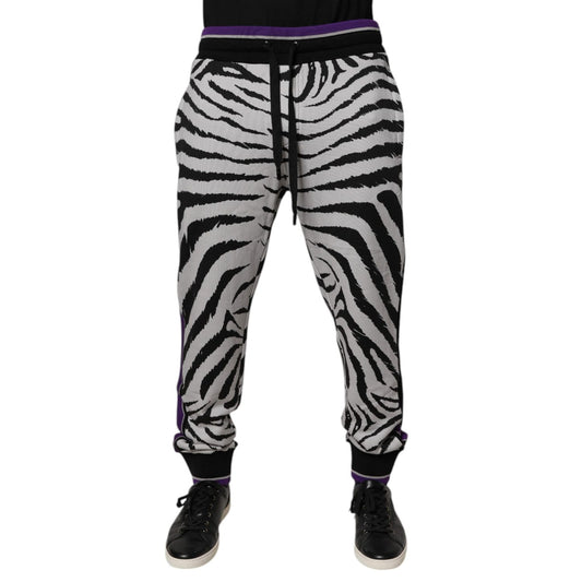 Dolce & Gabbana Black White Zebra Men Jogger Sweatpants Pants