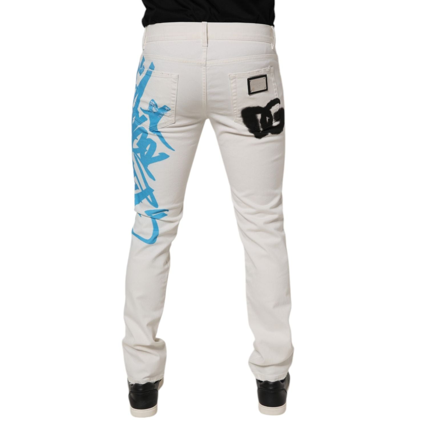 Dolce & Gabbana White Tattered Graffiti Skinny Denim Jeans