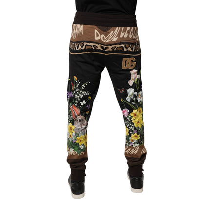 Dolce & Gabbana Black Floral Cotton Jogger Sweatpants Pants