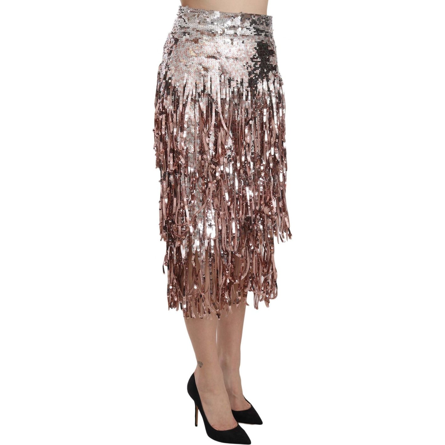 Dolce & Gabbana Sequin Embellished Fringe Midi Pencil Skirt SKI1173-44