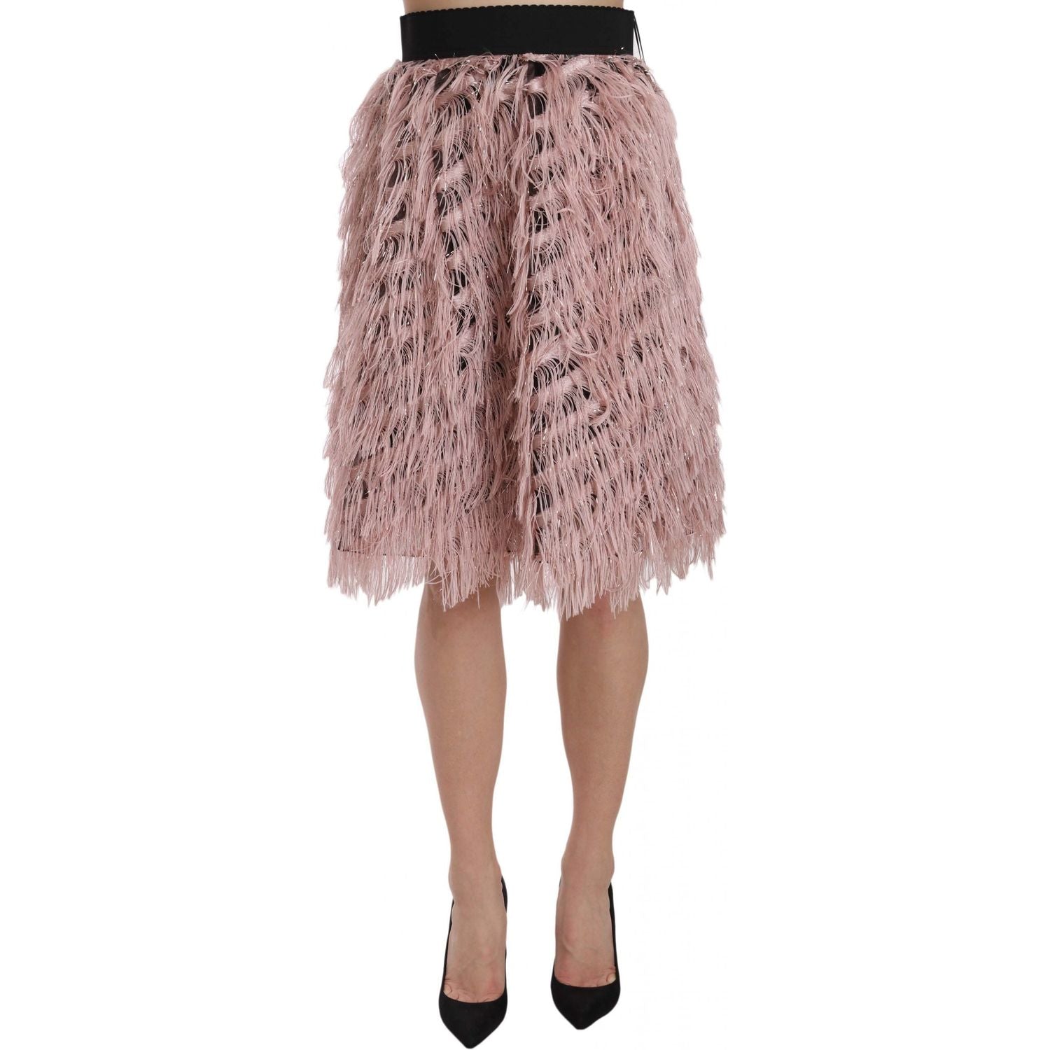 Dolce & Gabbana Pink Gold Fringe Metallic Pencil A-line Skirt