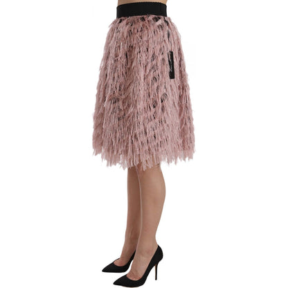 Dolce & Gabbana Pink Gold Fringe Metallic Pencil A-line Skirt