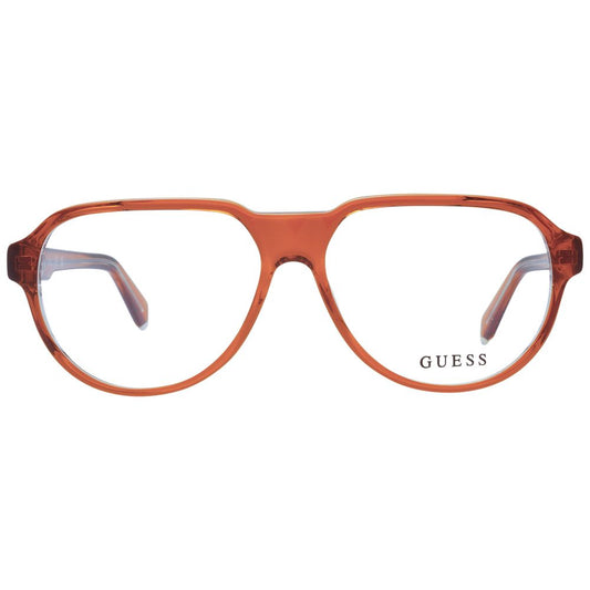 Guess Orange Men Glasses Frame in full-rim acetate, aviator style with demo lenses, size 56-14-145. Includes branded case.