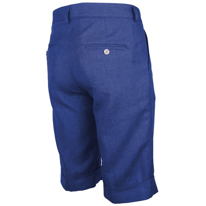 Made in Italy Blue Linen Short featuring Loro Piana Tessuto Summertime fabric, indigo color, four pockets, button and zip fastening.