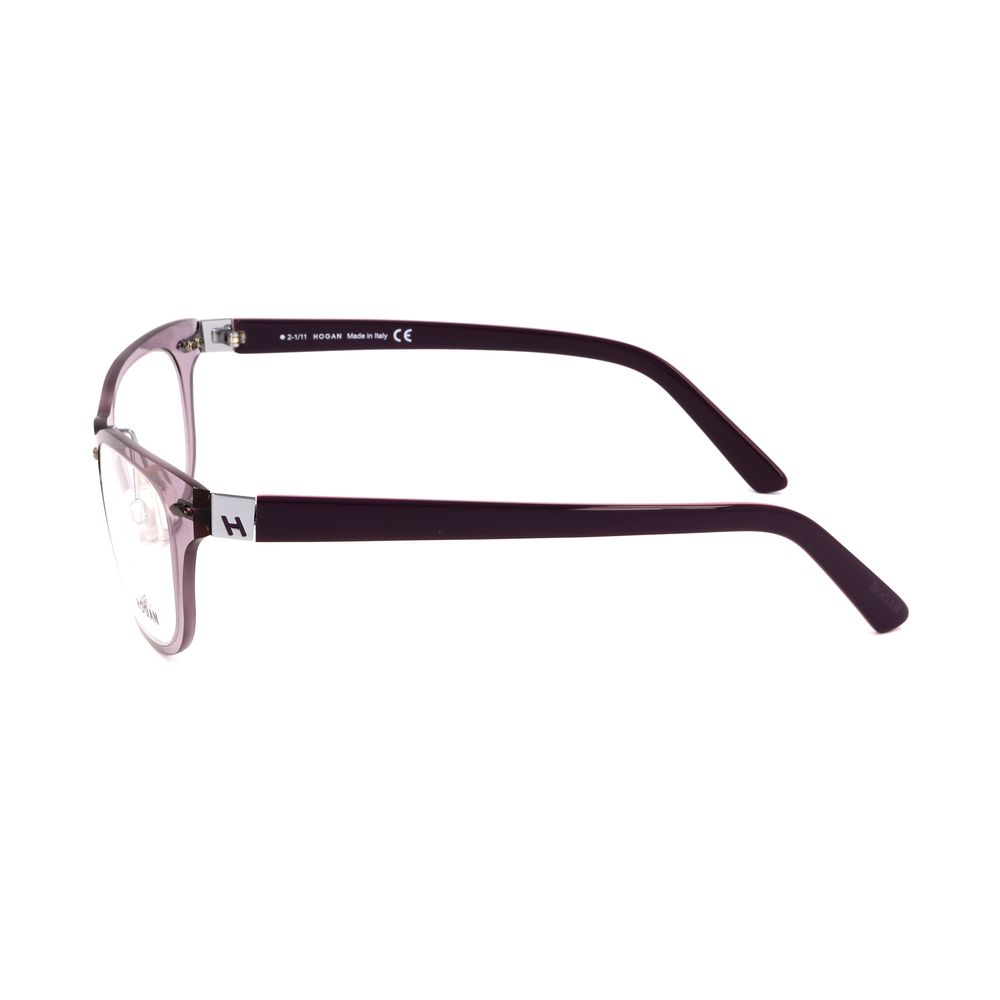 Side view of Hogan Purple Plastic Frames glasses with bright violet color and dimensions 49/22/140 mm, suitable for unisex use.