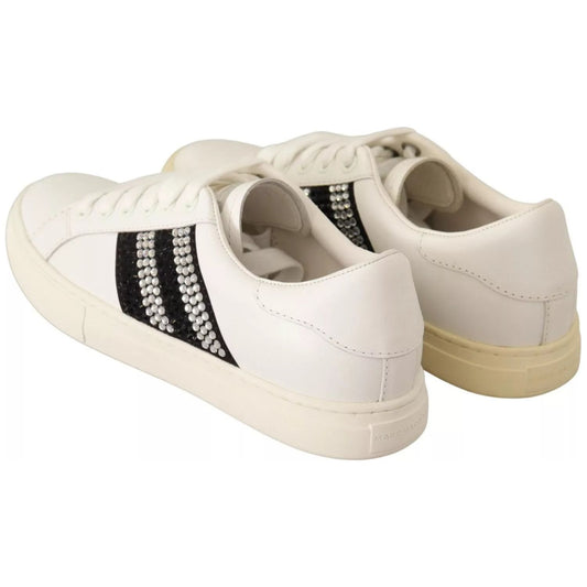 Marc Jacobs White Leather Crystal Embellished Sneakers Shoes