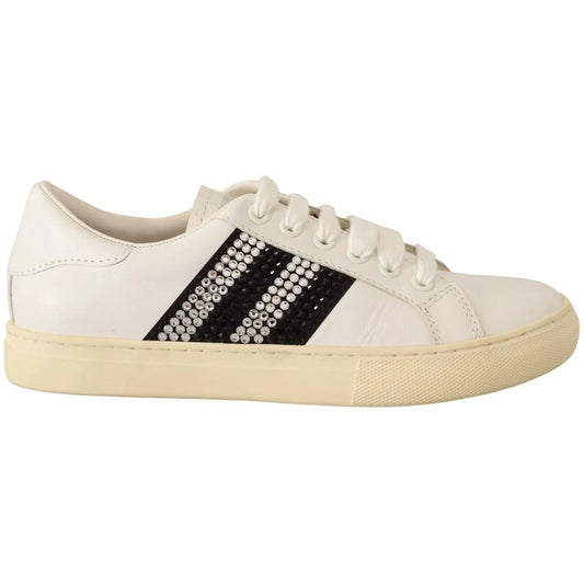 Marc Jacobs White Leather Crystal Embellished Sneakers Shoes