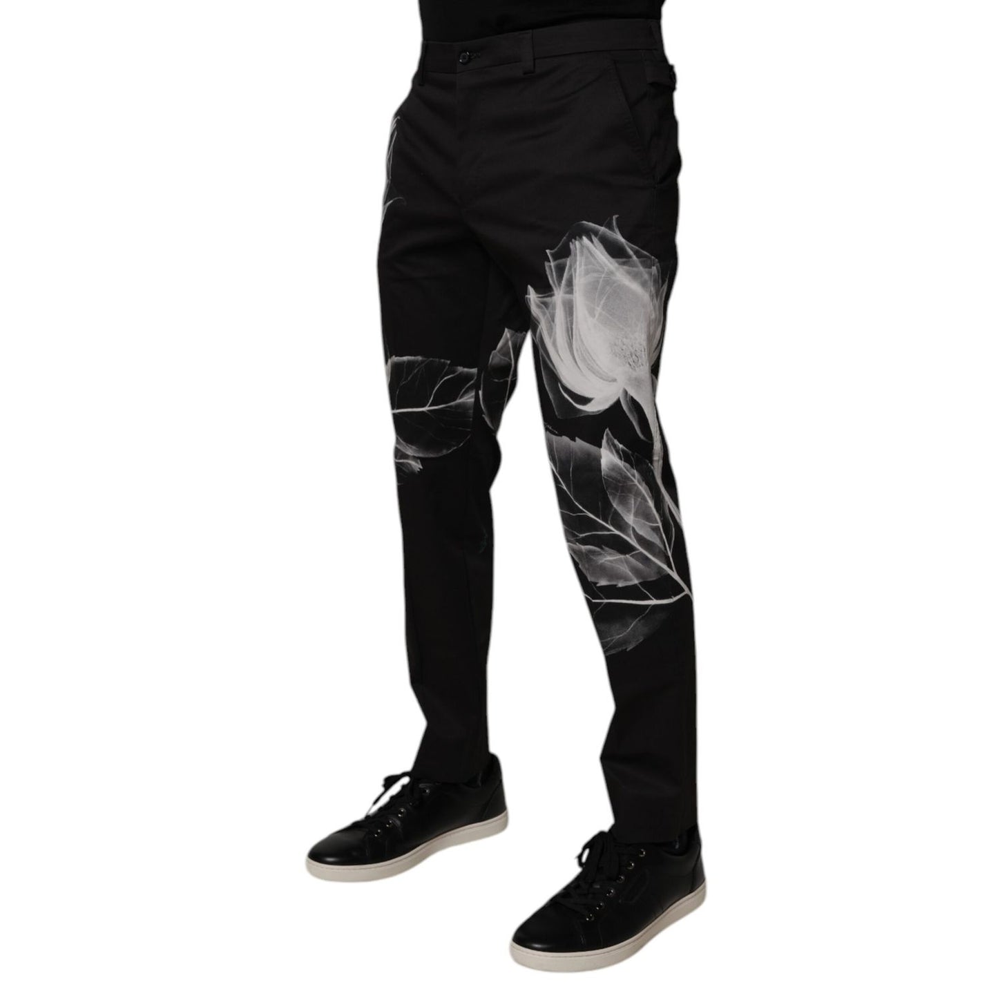 Dolce & Gabbana Black Cotton Floral Skinny Dress Pants