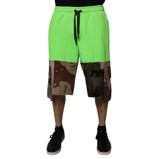 Dolce & Gabbana Green Patchwork Cargo Bermuda Shorts