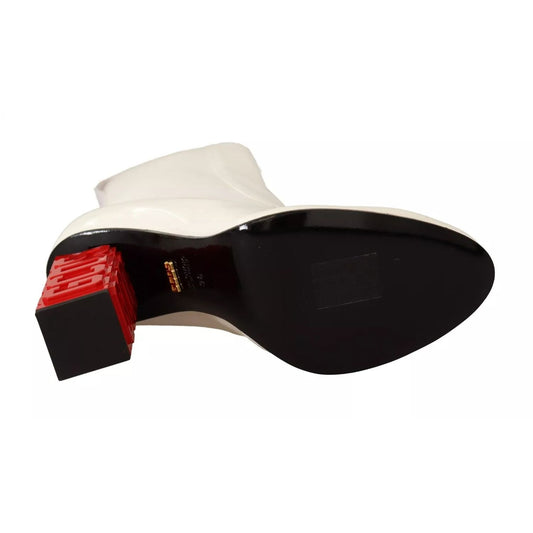 GCDS White Leather Fabric Red Logo Heel Ankle Boots Shoes