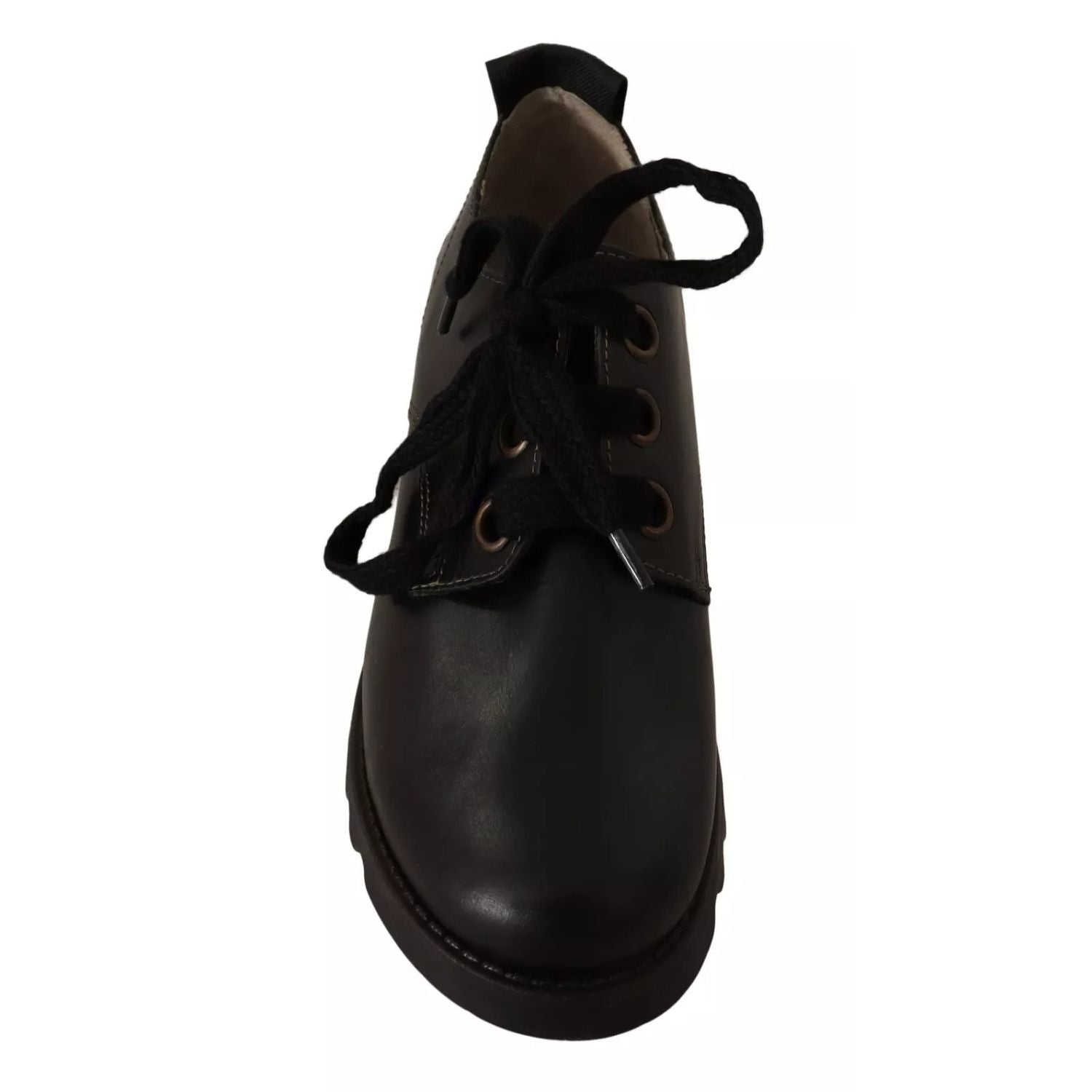 FLY LONDON Black Leather Low Top Lace Up Women Oxford Shoes