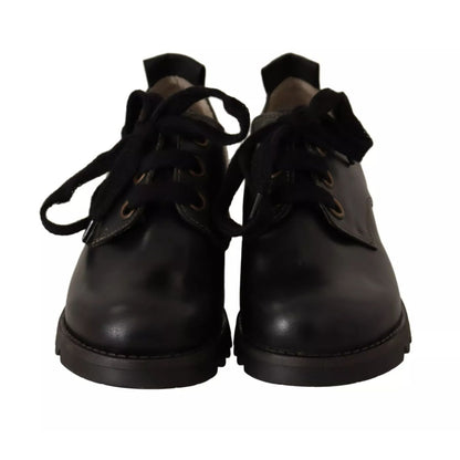 FLY LONDON Black Leather Low Top Lace Up Women Oxford Shoes