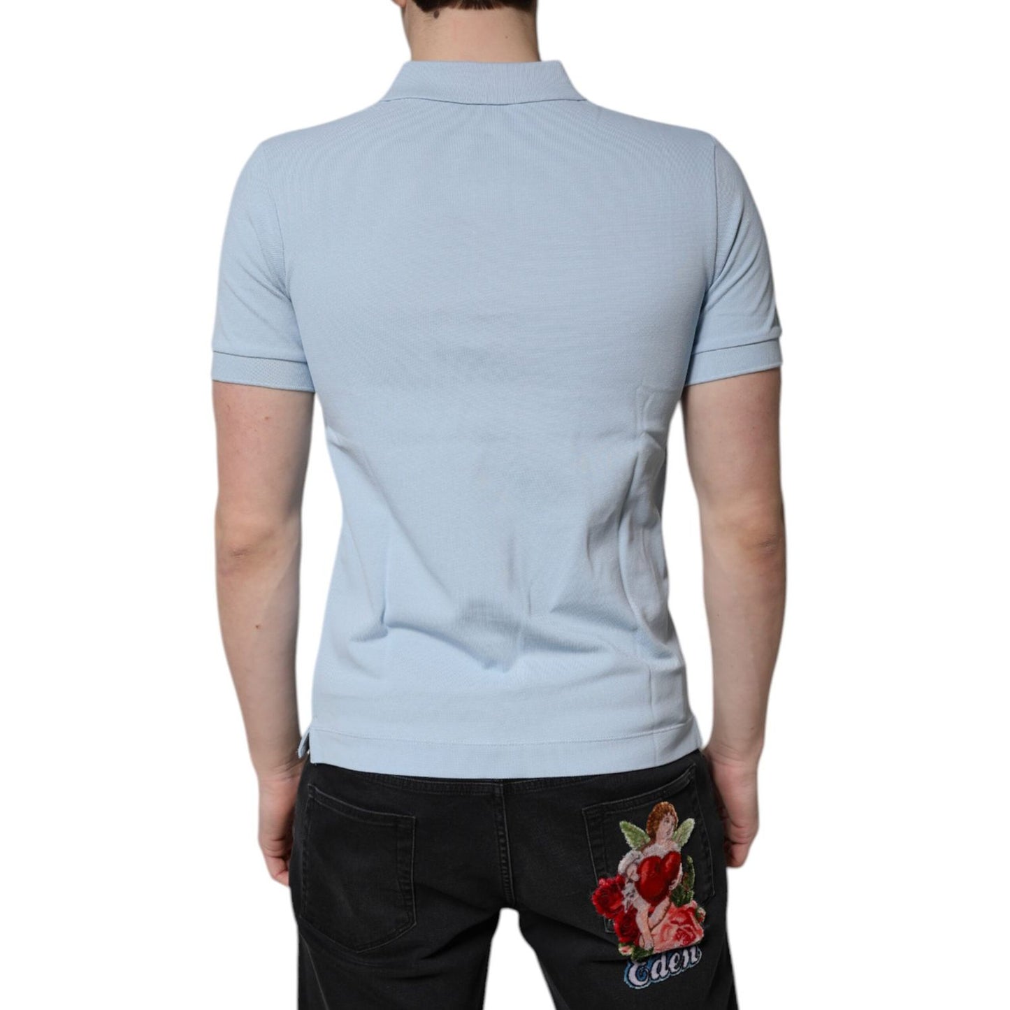 Dolce & Gabbana Sky Blue Cotton Crown Collared Polo T-shirt