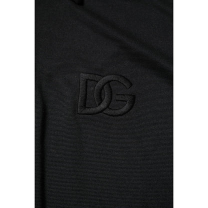 Dolce & Gabbana Black Polyester DG Logo Collared Polo T-shirt