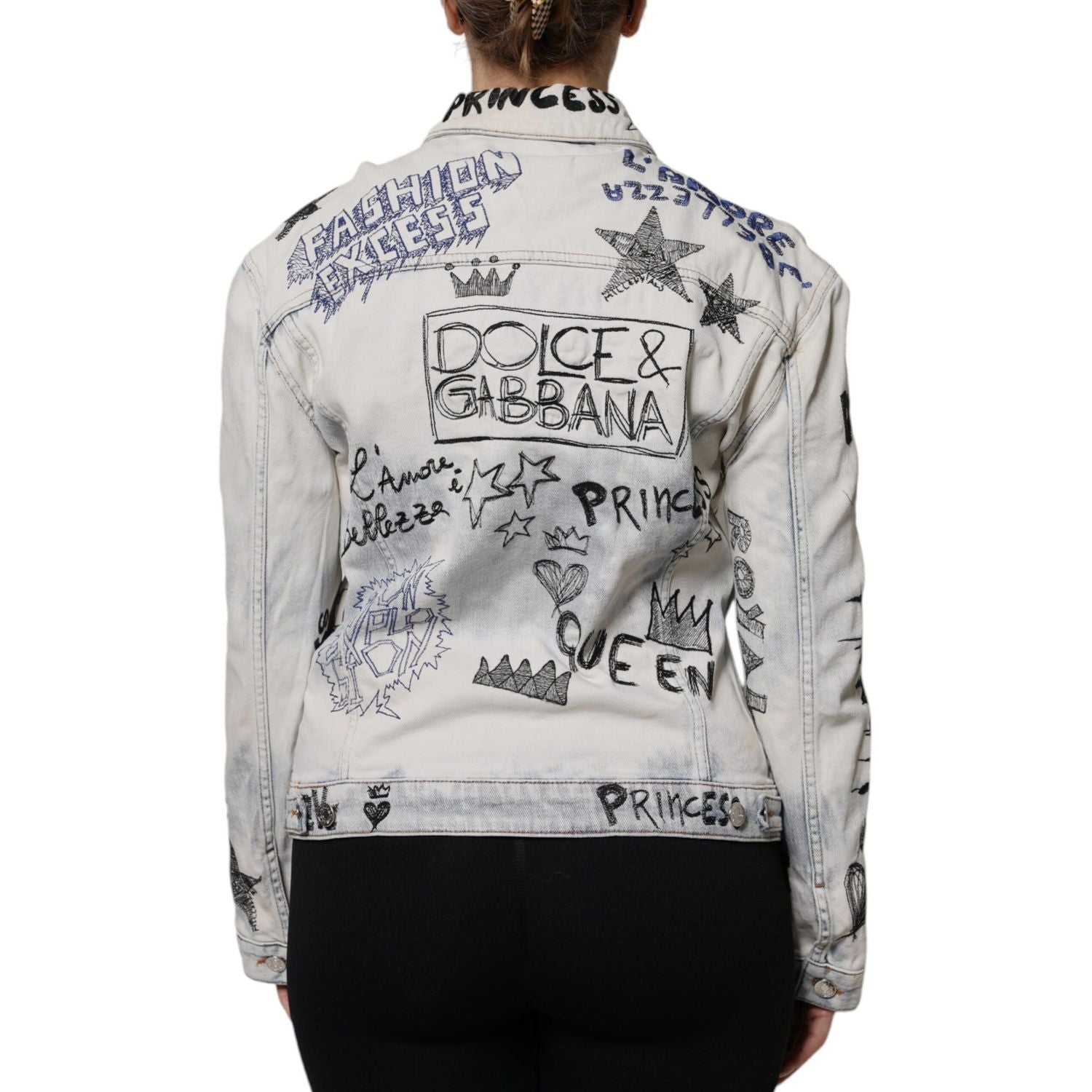 Dolce & Gabbana Light Blue Graffiti Button Down Denim Jacket