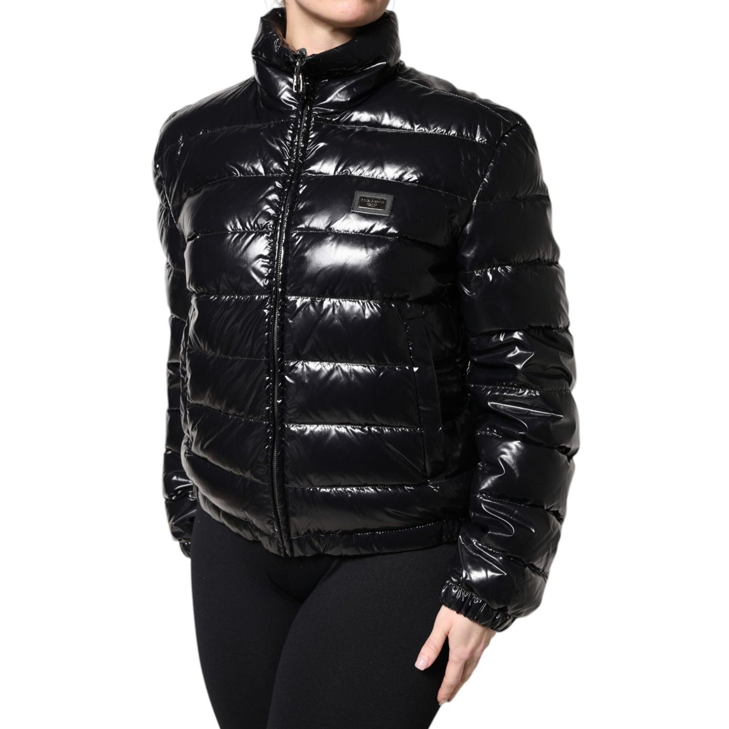 Dolce & Gabbana Black Logo Plaque Full Zip Puffer Jacket