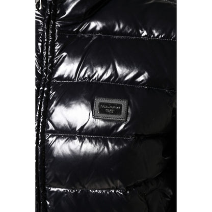 Dolce & Gabbana Black Logo Plaque Full Zip Puffer Jacket
