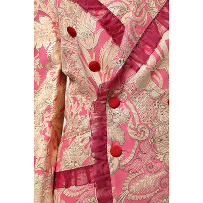 Dolce & Gabbana Pink Gold Jacquard Nylon Coat Blazer Jacket