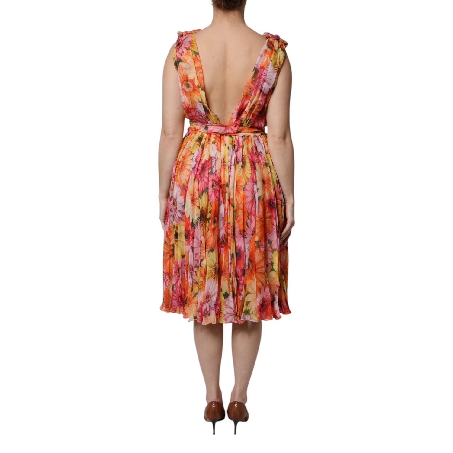 Dolce & Gabbana Multicolor Floral Silk V-neck Chiffon Dress