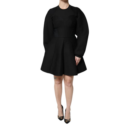 Dolce & Gabbana Black Cotton Long Sleeves A-line Mini Dress