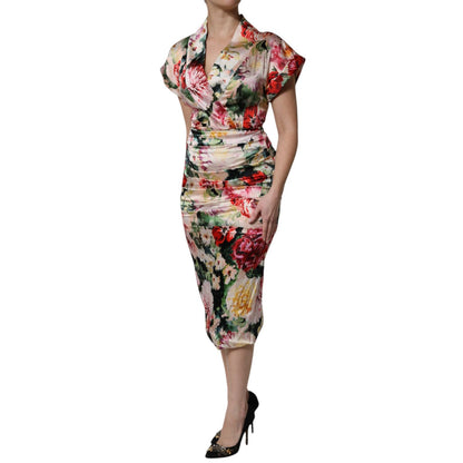 Dolce & Gabbana Multicolor Floral Short Sleeves Sheath Midi Dress