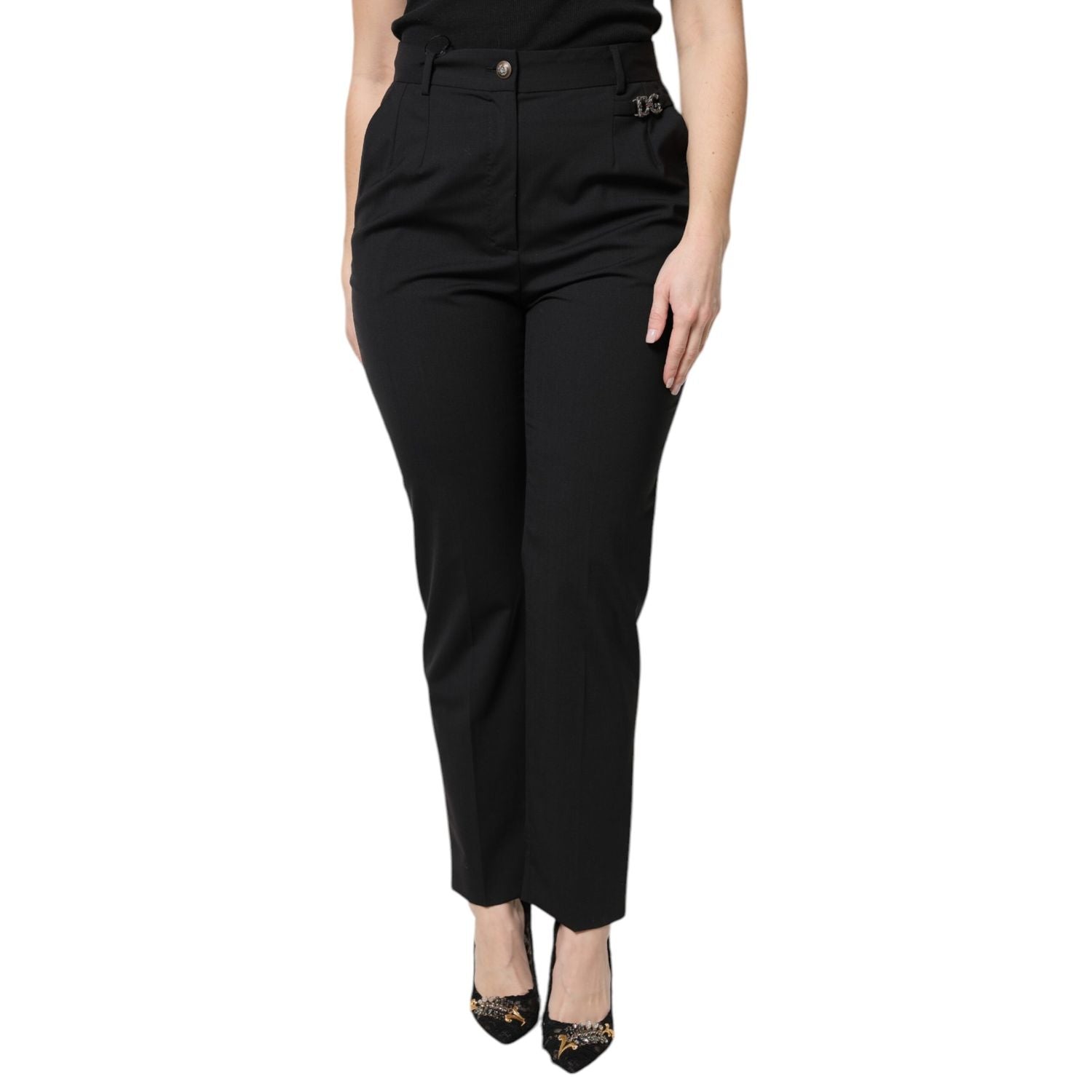 Dolce & Gabbana Black Polyester High Waist Dress Pants