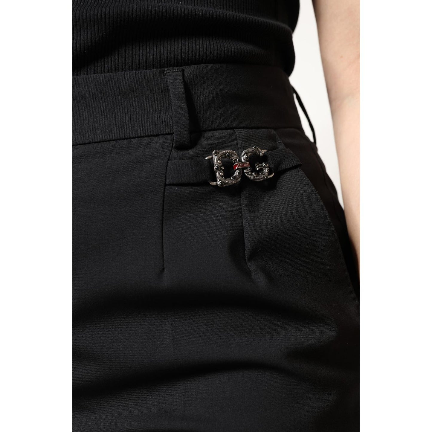 Dolce & Gabbana Black Polyester High Waist Dress Pants