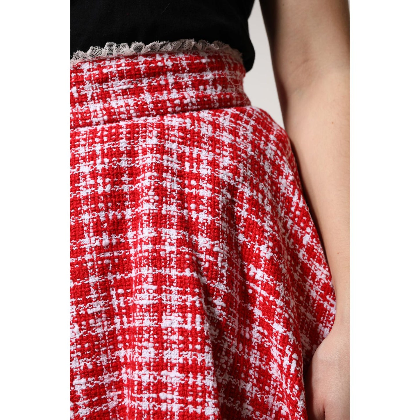 Dolce & Gabbana Red White High Waist A-line Above Knee Skirt