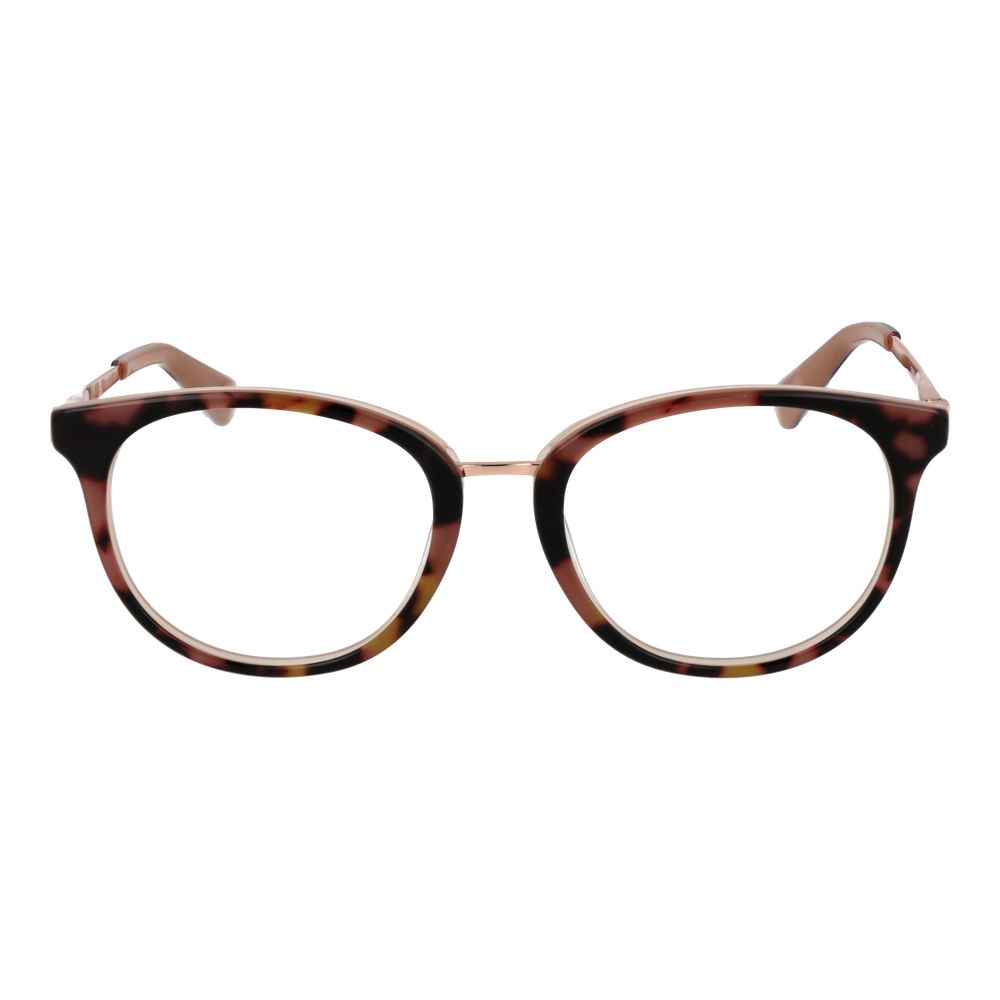 Guess Brown Unisex Glasses Frame in acetate with a full-rim style, tortoise pattern, round shape, and spring hinges.