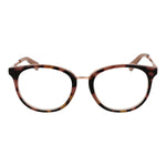 Guess Brown Unisex Glasses Frame in acetate with a full-rim style, tortoise pattern, round shape, and spring hinges.