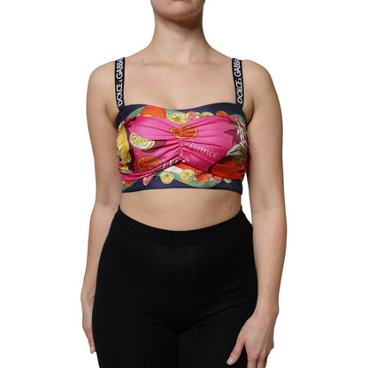 Dolce & Gabbana Multicolor Floral Sleeveless Bustier Cropped Top