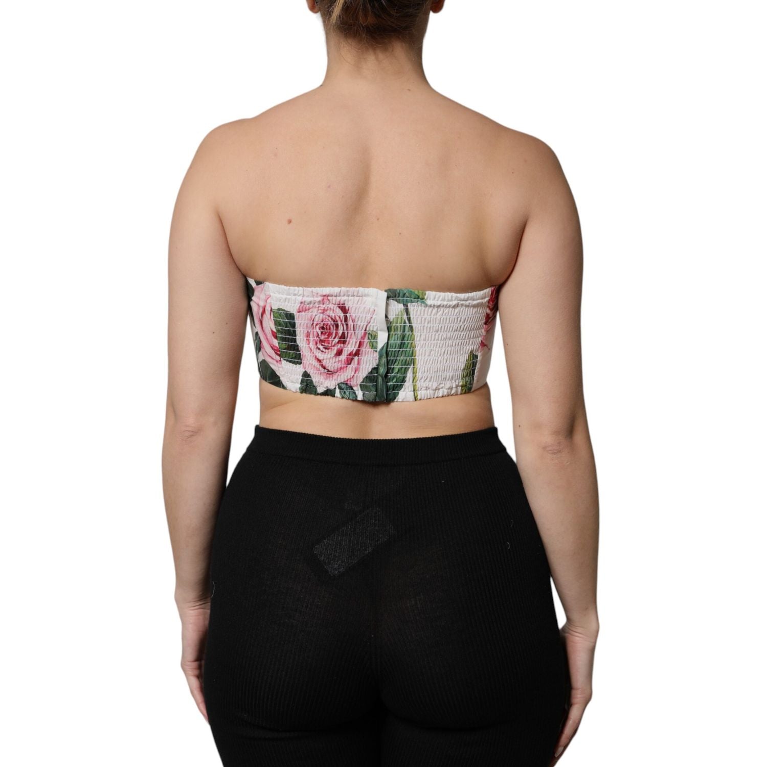 Dolce & Gabbana White Floral Print Cropped Bustier Corset Top