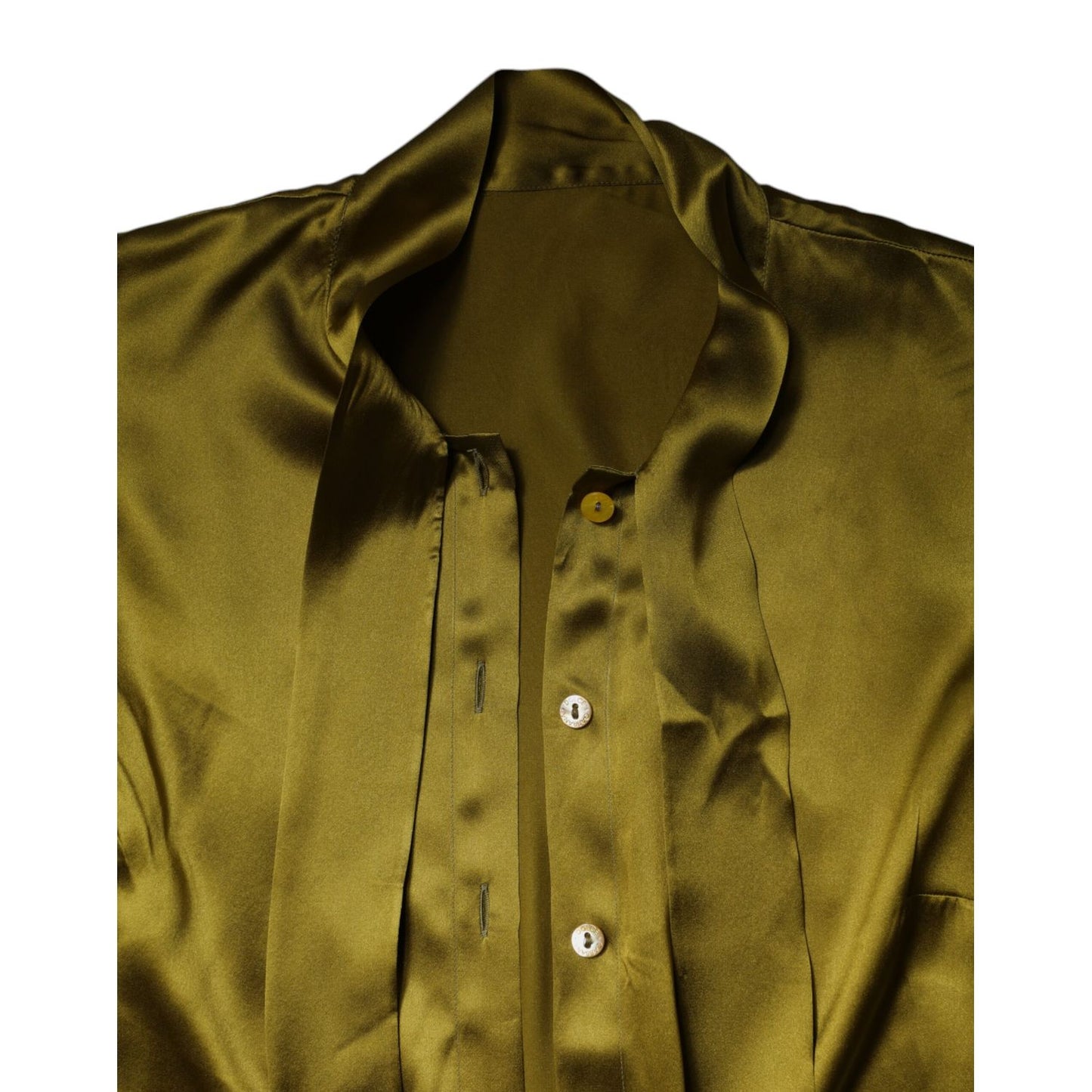 Dolce & Gabbana Olive Green Ascot Collar Long Sleeve Blouse Top