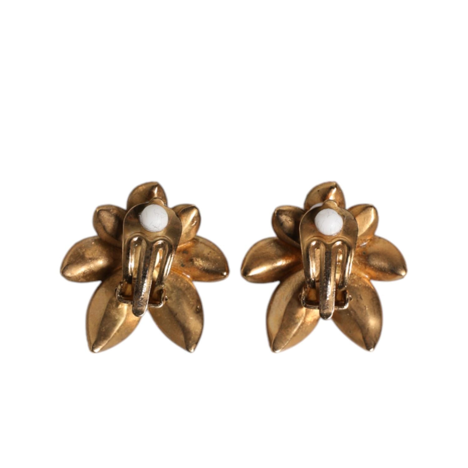Dolce & Gabbana Gold Brass Purple Flower-Shaped Crystals Clip On Earrings