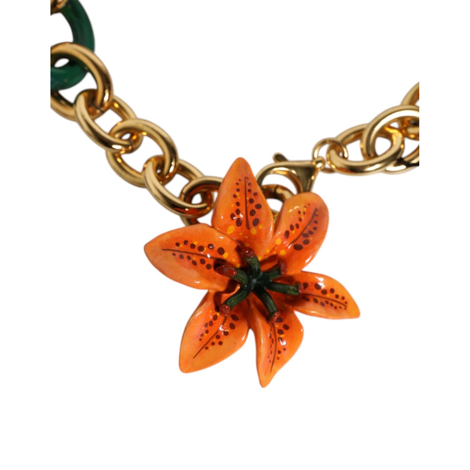 Dolce & Gabbana Multicolor Gold Brass Orange Lily Floral Chain Necklace