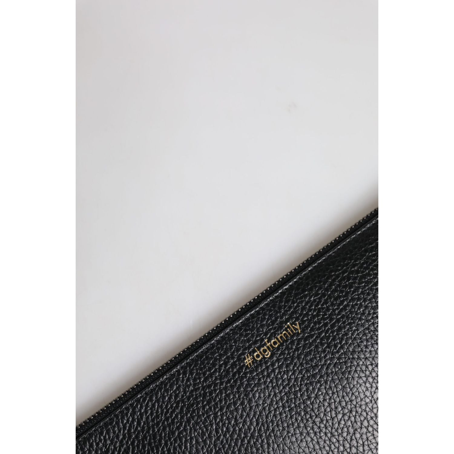 Dolce & Gabbana Black Leather #DGFAMILY Embellished Men Zip Pouch Bag