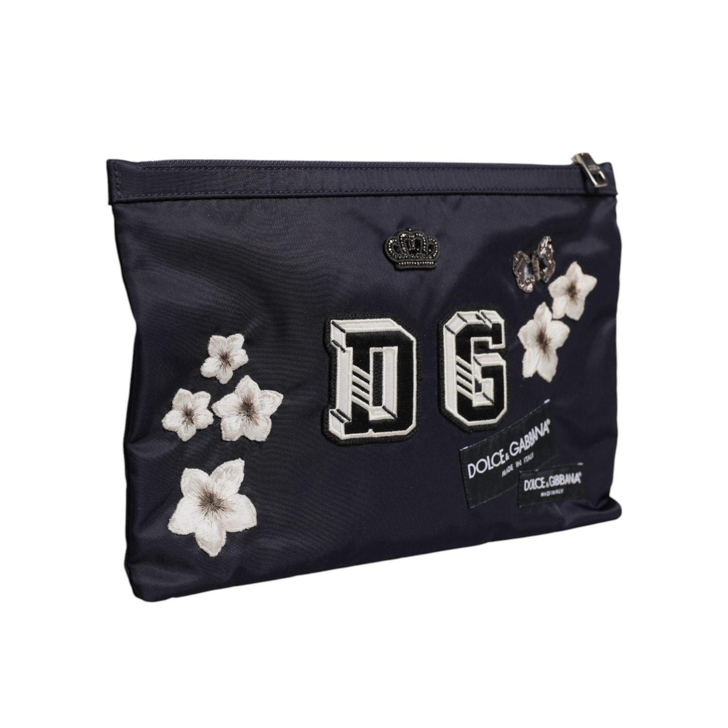 Dolce & Gabbana Blue DG Logo Patch Embellished Pouch Clutch Bag