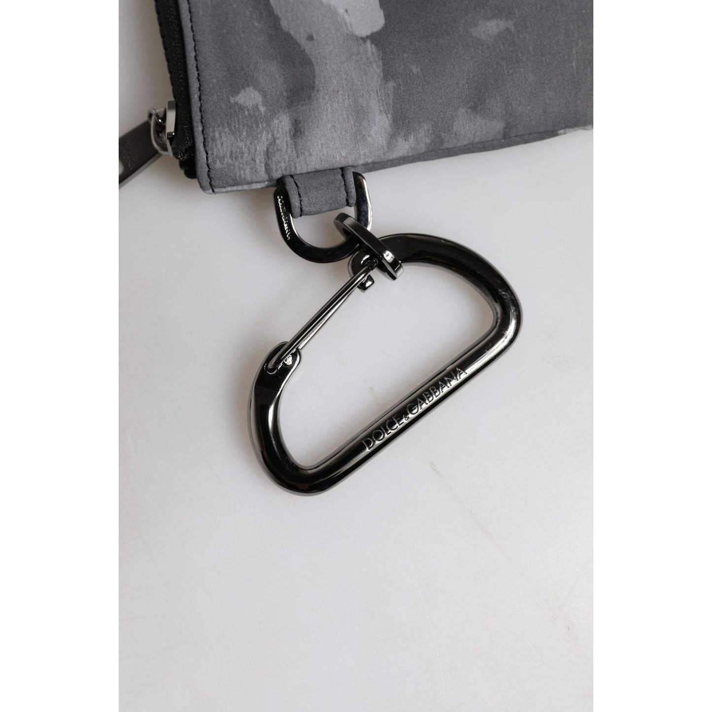 Dolce & Gabbana Black Gray Camouflage Logo Plaque Keyring Pouch Bag BAG4287