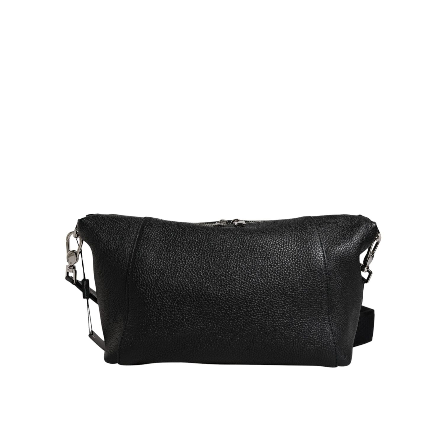 Dolce & Gabbana Black Leather Logo Plaque Shoulder Crossbody Bag