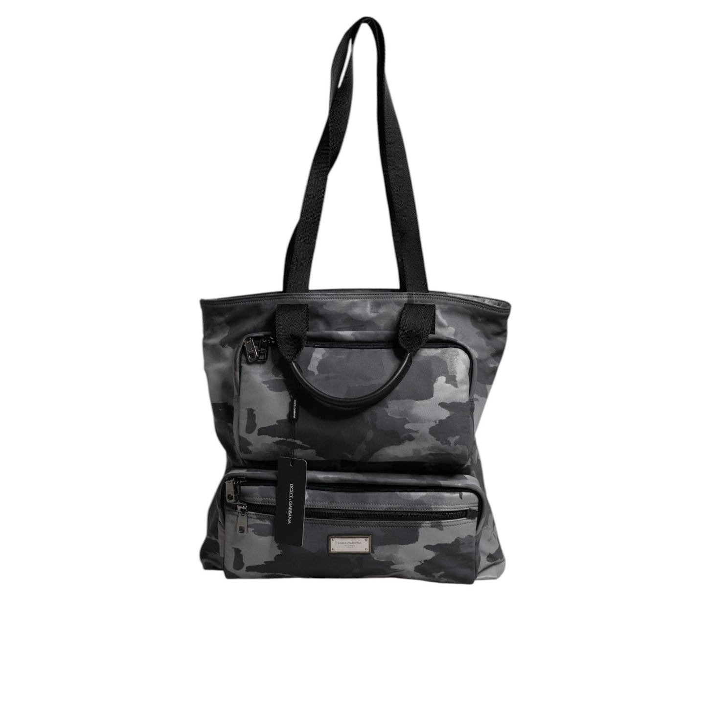 Dolce & Gabbana Gray Camo Cotton Multiple Compartments Tote Bag BAG4351