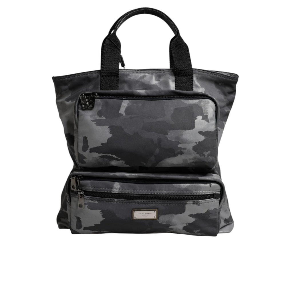 Dolce & Gabbana Gray Camo Cotton Multiple Compartments Tote Bag BAG4351