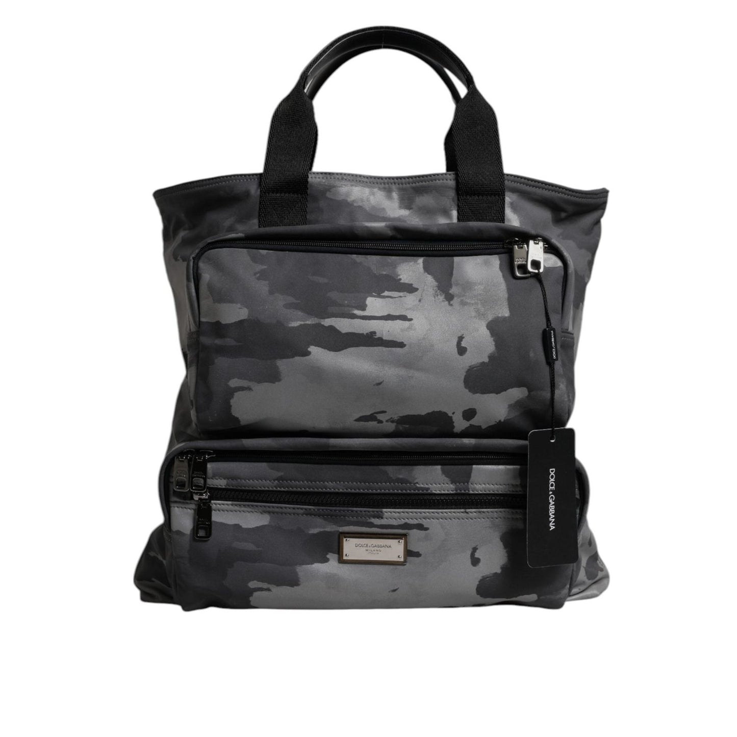 Dolce & Gabbana Gray Camo Cotton Multiple Compartments Tote Bag BAG4352